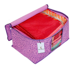 Kuber Industries Metallic Printed Non Woven 6 Pieces Saree Cover And 6 Pieces Underbed Storage Bag, Cloth Organizer For Storage, Blanket Cover Combo Set (Pink & Purple) -CTKTC038581