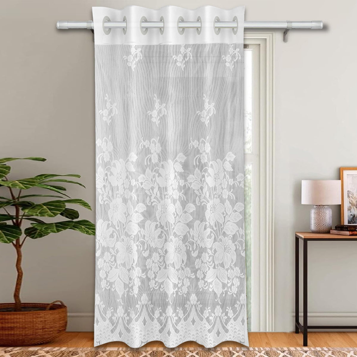 Heart Home Door Curtain|Darkening Door Curtains|Premium Drapes for Bedroom|Sheer Curtain with 8 Rings|Parda for Living Room|Net Frill Door Curtain|7 Ft|SY27|White