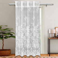 Heart Home Door Curtain|Darkening Door Curtains|Premium Drapes for Bedroom|Sheer Curtain with 8 Rings|Parda for Living Room|Net Frill Door Curtain|7 Ft|SY27|White