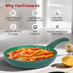 Heart Home Non-Stick Aluminum Frying Pan with Handle | Lightweight Induction Pan for Omelettes & Fish Cooking & Tadka | Scratch Resistent, Gas & Induction Compatible | Light Green