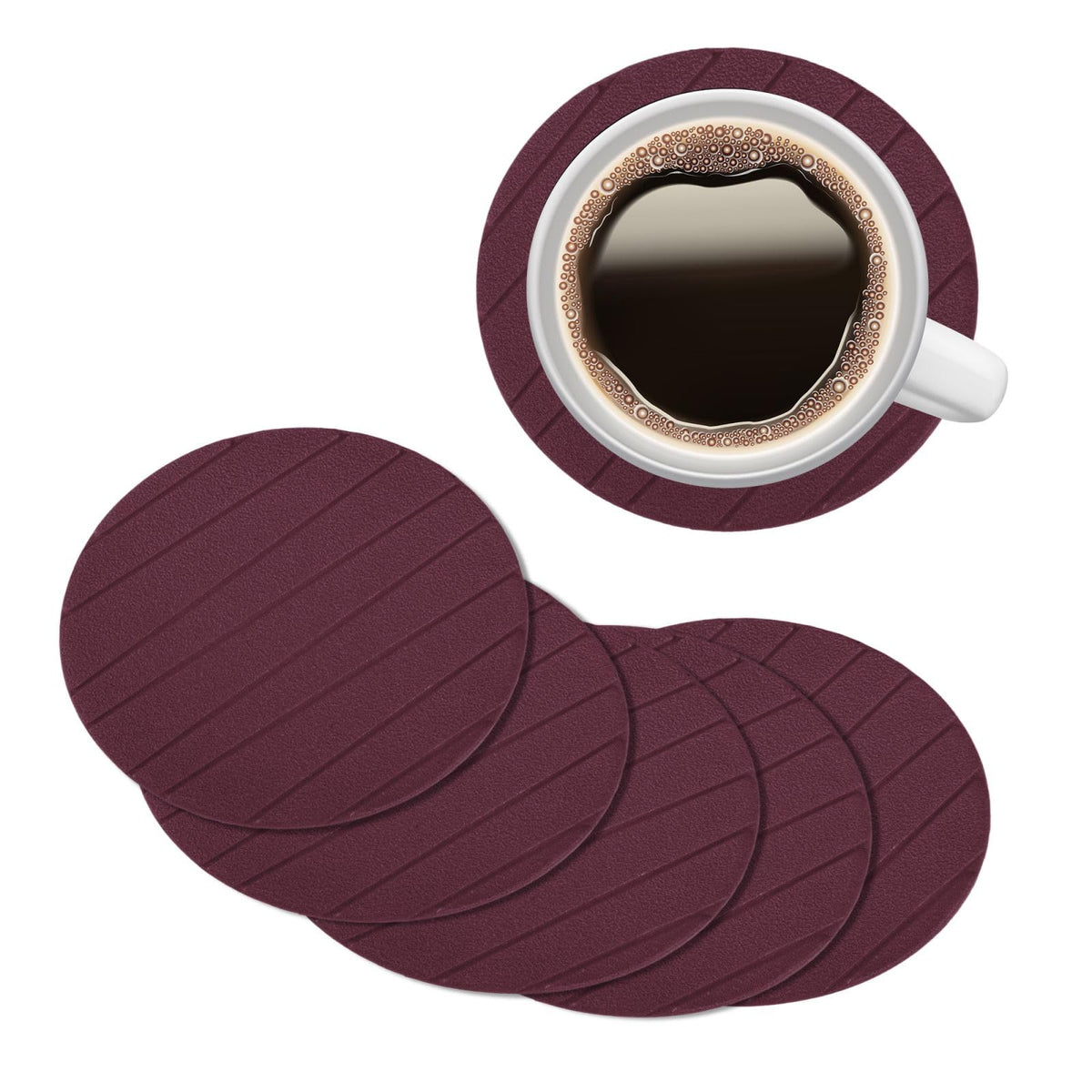 Heart Home Coaster | Tea Coasters for Office Table | Foam Tea Coasters for Kitchen | Coasters for Dining Table | Office Desk Coasters | Round Lining-Design Coaster | 6 Piece Set | Purple