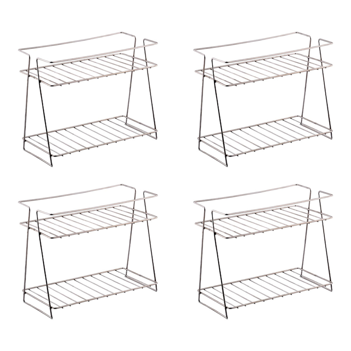 Kuber Industries (Set of 4) Multipurpose Counter Top Spice Rack Trolley Organizer 2-Layer Stainless Steel Corner Stand for Kitchen | Silver
