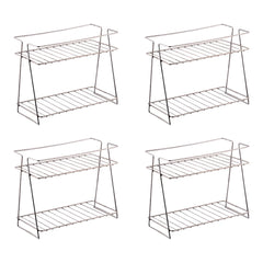 Kuber Industries (Set of 4) Multipurpose Counter Top Spice Rack Trolley Organizer 2-Layer Stainless Steel Corner Stand for Kitchen | Silver