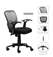 Kuber Industries Ergonomic Office Chairs for Work From Home | Comes with Manual Height Adjustable, Armrest & 2D Lumbar Support | Comfy Study Chair for Students with Wheels | Black