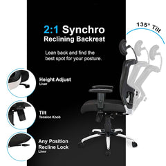 Kuber Industries Ergonomic Office Chairs for Work From Home | Comes with Manual Height Adjustable, Armrest, Headrest & Lumbar Support | Comfy Study Chair for Students with Wheels | Black & Maroon Seat