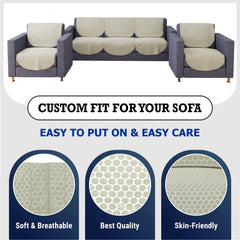 Heart Home Sofa Cover | Net Sofa Slipcover Set | Sofa Cover for Living Room | Sofa Cover for Hall | 5-Seater Sofa Cover for Home Decor | Dot Sofa Cover Set | Cream