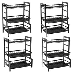 Kuber Industries 3-Layer Dish Drying Rack|Storage Rack for Kitchen Counter|Drainboard & Cutting Board Holder|Premium Utensils Basket|Free Mounting Pack of 4 (Black)