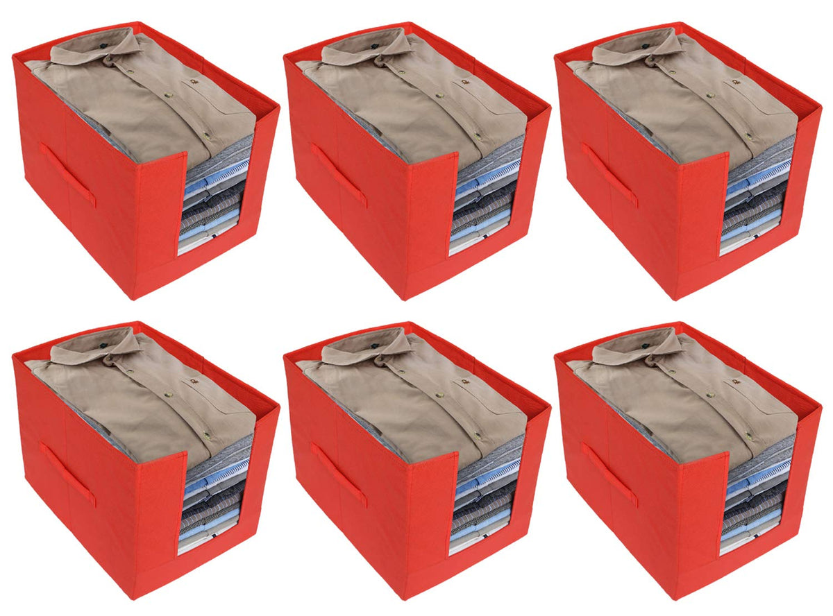 Kuber Industries 6 Piece Non Woven Shirt Stacker Wardrobe Organizer Set, Red
