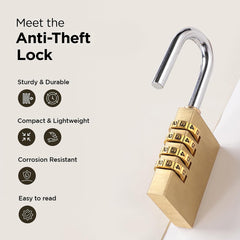 Urbane Home 4-Digit Code Combination Brass Lock | Number Lock | Portable Luggage Lock | Travel Lock for Briefcase, Laptop Bags (Pack of 2)