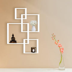 Heart Home Wooden 4 Intersecting Wall Mount Wooden Wall Shelf for Bedroom & Living Room | DIY Assembly Book Shelve for Home Library | Wall Rack Shelf for Decor | White