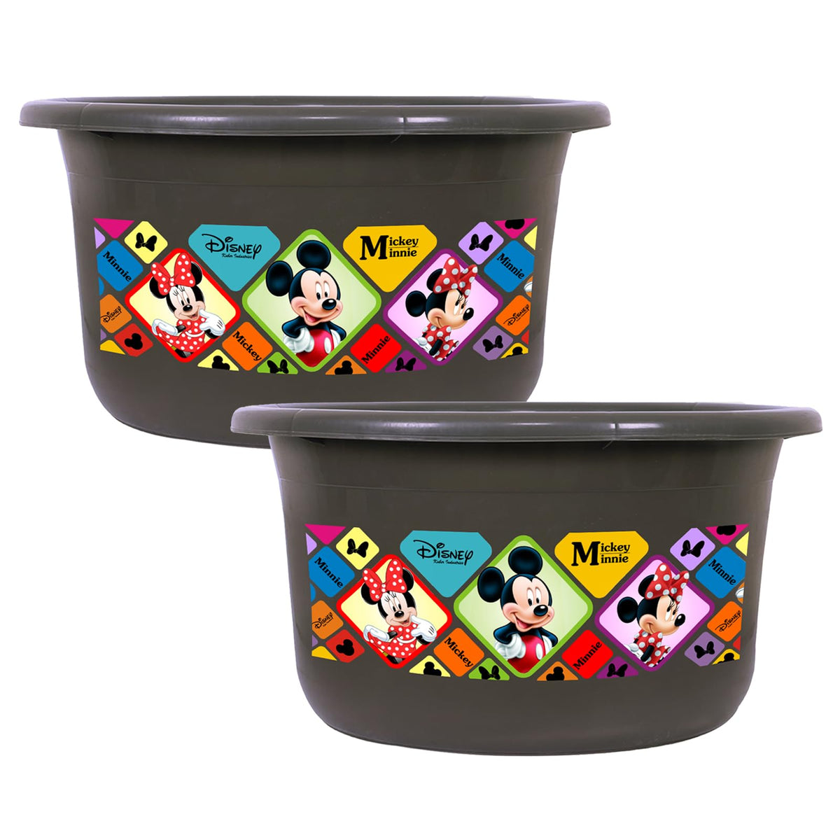 Heart Home Disney Check Bath Tub | Versatile Utility Gaint Tub | Plastic Bath Tub for Baby | Clothes Washing Tub For Bathroom | Feeding Pan Tub | TUB-25 LTR | Pack of 2 | Gray