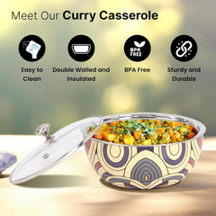 Kuber Industries Pack of 3 Stainless Steel Insulated Hotpot Roti Box with Transparent Glass Lid | 1.5L Chapati Casserole for Dining Table - Multicolor