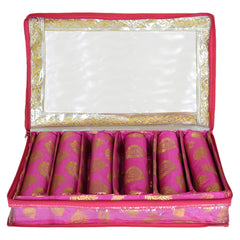 Heart Home Multipurpose Feather Design Laminated 6 Rod Bangle Box/Organizer/Case With Tranasparent Top (Pink)-47HH0237