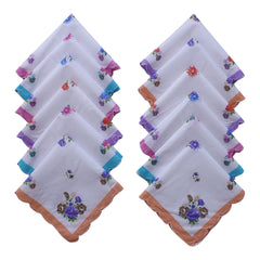 Kuber Industries Handkerchiefs|Multicolored Floral Print Cutwork Soft Cotton Hankies for Woman,Girls & Wicking Sweat from Hands,Face,Set of 12 (Multicolor)
