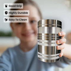 Kuber Industries Stainless Steel Glass Set of 6 for Water, Juice, Milk & Lassi | Wobble Free Base Steel Glasses for Home & Kitchen | Pani Ke Glass - 300ml Each | (KI1)-AMRAPALI-Silver