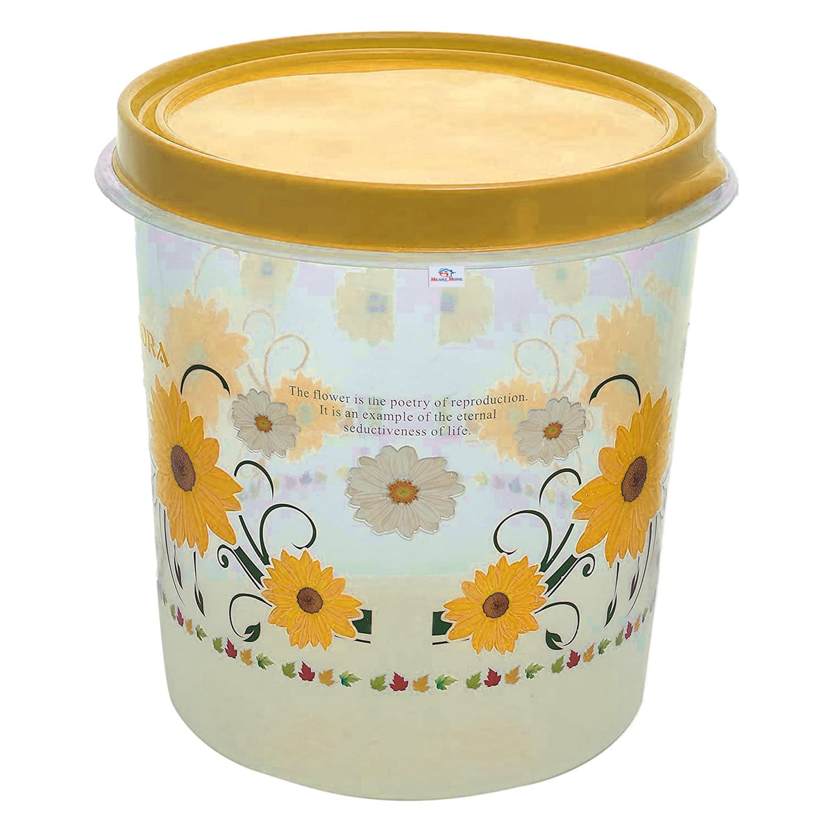 Heart Home Storage Container|Durable Plastic Floral Design BPA Free Food Kitchen Organizer with Lid|Food Utility Jar, 16 LTR (Yellow)