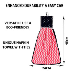 Kuber Industries Napkin | Washbasin Hanging Napkin | Kitchen Towel with Ties | Napkin for Kitchen | Zig Zag Napkin for Bathroom | Hand Towel for Kitchen | Pack of 6 | Pink