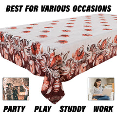 Heart Home Center & Dining Table Cover Set | Center & Dining Table Cover | Brown Flower Table Cover | Table Protector | Table Cover for Dining & Center | Cream