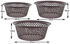 Heart Home Storage Basket|Plastic Round Versatile Basket|Organizer for Kitchen|Countertop|Cabinet|Bathroom|Set of 3 (Brown)