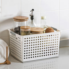 Kuber Industries (Set of 3) Plastic Baskets For Organizing - Storage Basket With Handle - For Makeup Items, Toys, Socks - White