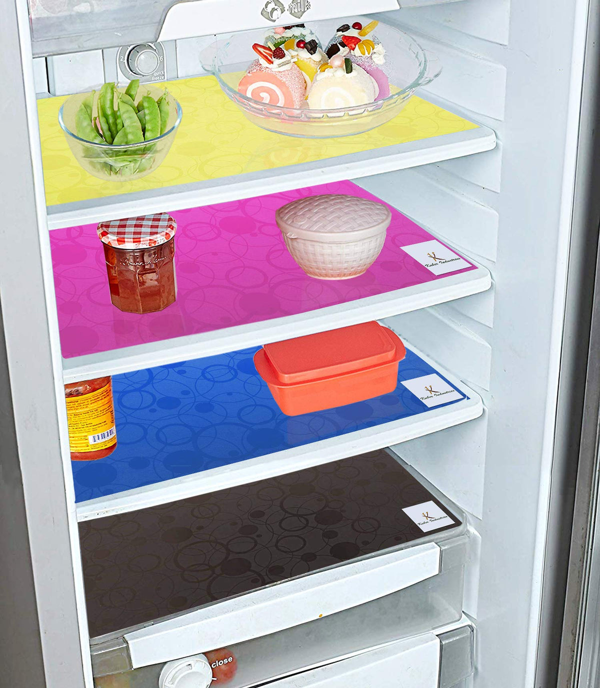 Kuber Industries Circle Design 6 Pieces PVC Refrigerator/Fridge Multipurpose Drawer Mat Set(Multicolor)-CTKTC32367