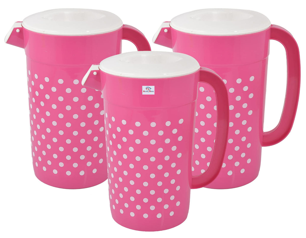 Heart Home Dot Printed Unbreakable Multipurpose Plastic Water Jug/Pitcher with Lid, 2.4 LTR. - Pack of 2 (Pink)-HS42KUBMART25207