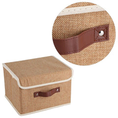 Kuber Industries Large Storage Box With Lid|Foldable Toys Storage Bin|Wardrobe Organizer For clothes|Front Handle & Sturdy Pack Of-4 (Khadi)