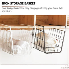 Heart Home Metal 2 Tier Under Cabinet Storage Rack | Shatterproof, Durable Space Saving Convenient Kitchen Drawer Wire Organizer Undershelf Basket | Coffee-White