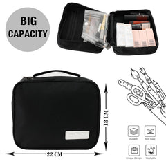 Homestic Cosmetic Storage Case|Makeup Kit Box for Women|Small Vanity Case|Pouch for Home & Travel|Two Compartment|Zipper Closure (Black)