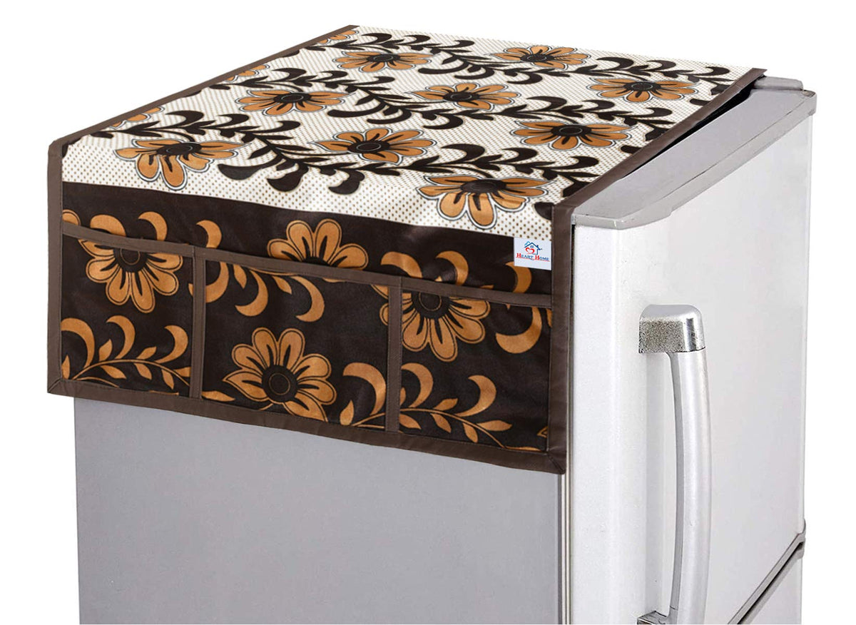 Heart Home Flower Print Polyester Fridge/Refrigerator Top Cover (Brown)-HHEART15473,Standard