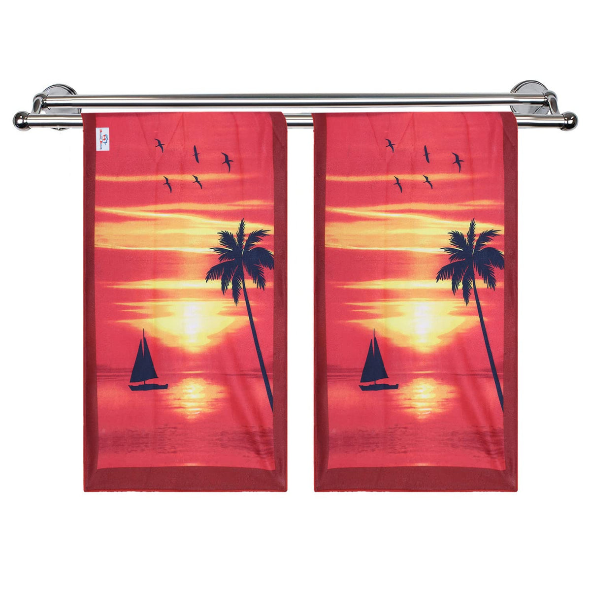 Heart Home Kids Bath Towel|Soft Cotton & Sides Stitched Baby Towel|Microfibered Super Absorbent Sunrise Pattern Towel for Infants,Toddler,55x26 Inch,Pack of 2 (Red)