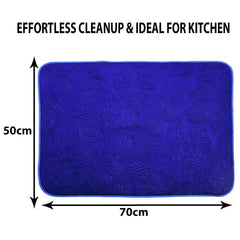 Heart Home Dish Dry Mat | Microfiber Drying Mat | Kitchen Drying Mat | Self Dish Dry Mat | Water Absorbent Kitchen Mat | Embossed Dish Dry Mat | 50x70 | Blue