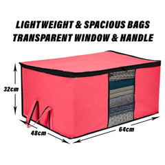 Heart Home Underbed Storage Bag | Clothes Storage Organizer | Blanket Cover with Clear Window | Zipper Closure & Handle Cloth Organizer | Plain Black Border | Large | Pack of 3 | Pink