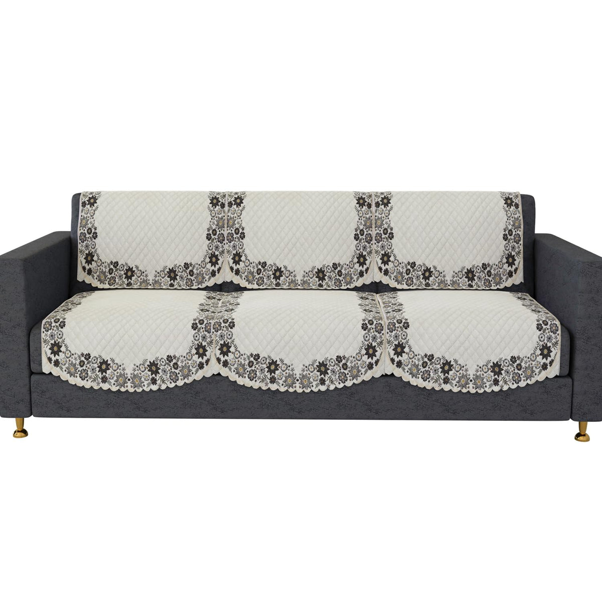 Heart Home Sofa Cover | 3 Seater Sofa Slip Cover Set | Digital Painting Sofa Cover | SUEDE Ultra Sonic Couch Cover | Sofa Slipcover Set Living Room | Cream