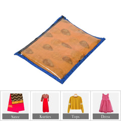 Heart Home Saree Cover | Clothes Storage Bag | Single Packing Saree with Zip Closure | Wardrobe Organizer | Cloth Stoarge Organizer | Dot Design | Pack of 24 | Blue