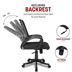 Kuber Industries Ergonomic Revolving Office Chairs for Work from Home | Comes with Manual Height Adjustable, Armrest Support | Comfy Study Chair for Students with Wheels | Black