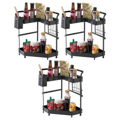 Kuber Industries Corner Kitchen Rack|Spice Rack,Chopsticks Rest, Knife Holder|4 Hooks Kitchen Storage Rack|L Shape Basket Pack of 3 (Black)