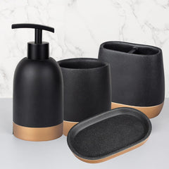 Urbane Home Premium 4-Piece Bathroom Accessories Set | Soap Dish | Liquid Soap Dispenser (250ml) | Tumbler | Brush Holder | Moisture Resistant | Scratch Proof | Black-Golden