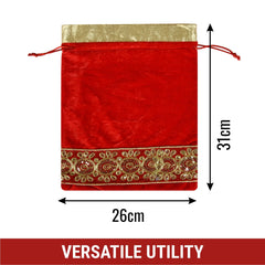 Heart Home Potli|Velvet Wedding Potli|Drawstring Closure Potli|Wallet Potli|Christmas Gift Potli|Baby Shower Potli|Traditional Shagun Potli|Gota Potli|9x12 Inch|Pack of 2|Red