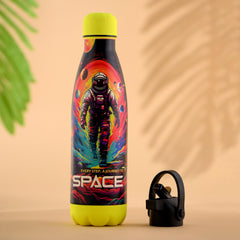 Kuber Industries 500 ml Water Bottle with 2 Lids | Journey To Space | Stainless Steel Bottle for Travel & Sports | BPA-Free Insulated Sipper Bottle for Adults & Kids with Straw | Multicolor|Pack of 3