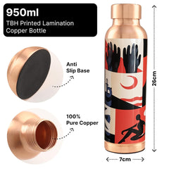 Kuber Industries Pack of 2 Copper Water Bottle - Leakproof & 950ml Non-Toxic Tamaba Bottle for Office/Gym/Yoga/College, Men & Women - Printed