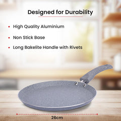 Kuber Industries Dosa Tawa Non Stick Pan with Revivted Handle | High Grade Aluminium Induction Non Stick Tawa Pan | Scratch Resistant, Gas Stove & Induction Compatiable | Grey