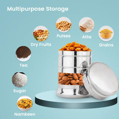 Kuber Industries Scratch Resistent Stainless Steel Transparent See Through Air Tight Containers for Kitchen Storage with Lid | Dry Fruits, Masala, Dal and Pulses Organiser Set | Silver