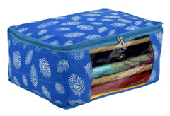 Kuber Industries Leaf Printed Saree Cover/Clothes Organiser For Wardrobe With Transparent Window, Pack of 2 (Blue) (HS39KUBMART023659)