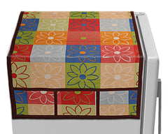Heart Home Multicheck Print PVC Fridge Top Cover with 6 Utility Side Pockets (Multicolour)