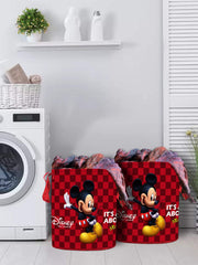 Kuber Industries Disney Mickey Print Round Non Woven Fabric Foldable Laundry Basket, Toy Storage Basket, Cloth Storage Basket with Handles,45 LTR (Set of 2, Maroon)-KUBMART11637