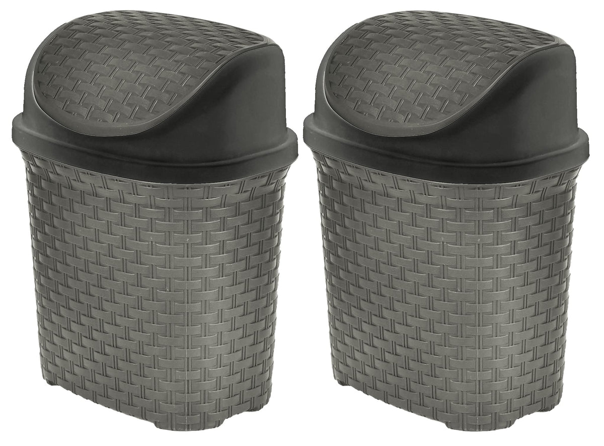 Kuber Industries Plastic Dustbin, Garbage Bin, Trash Can, Waste Bin With Swing Lid 7 Litre- Pack of 2 (Grey)-47KM0703
