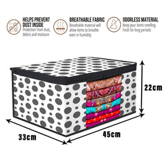 Heart Home Saree Cover | Zip Closure Saree Cover | Clothes Storage Bag | Wardrobe Organiser | Transparent Window Saree Cover | Dot-Design | 9 inch | Pack of 6 | Black