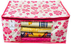 Kuber Industries Floral 9 Piece Non Woven Saree Cover, Pink