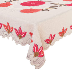 Kuber Industries Center Table Cover | Cotton Pink Flower Pattern Table Cover | Luxurious Net Tablecloth | Tea Table Cover for Living room | 40x60 Inch | Cream